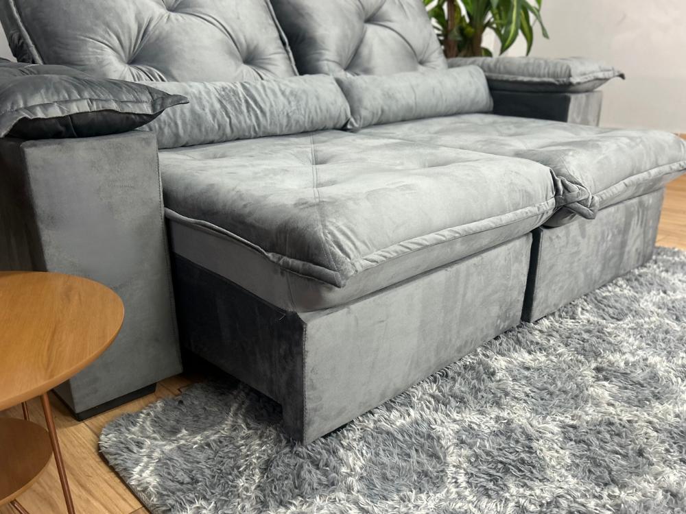 Sofá Retrátil Reclinável Porto Madeiro 2.00m- Cinza Veludo - Imagem 3