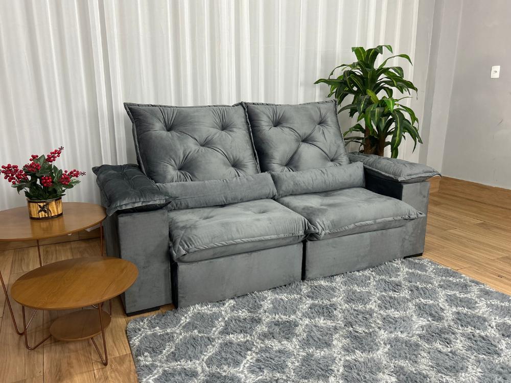 Sofá Retrátil Reclinável Porto Madeiro 2.00m- Cinza Veludo - Imagem 6
