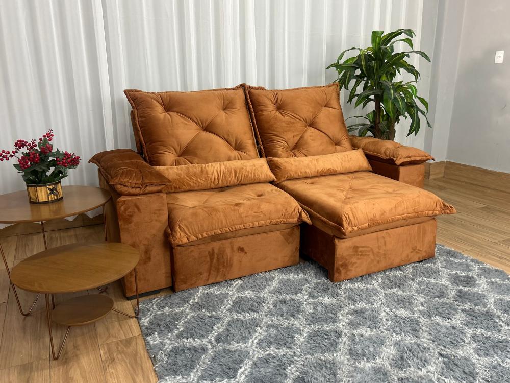 Sofá Retrátil Reclinável Porto Madeiro 2.00m- Terracota Veludo