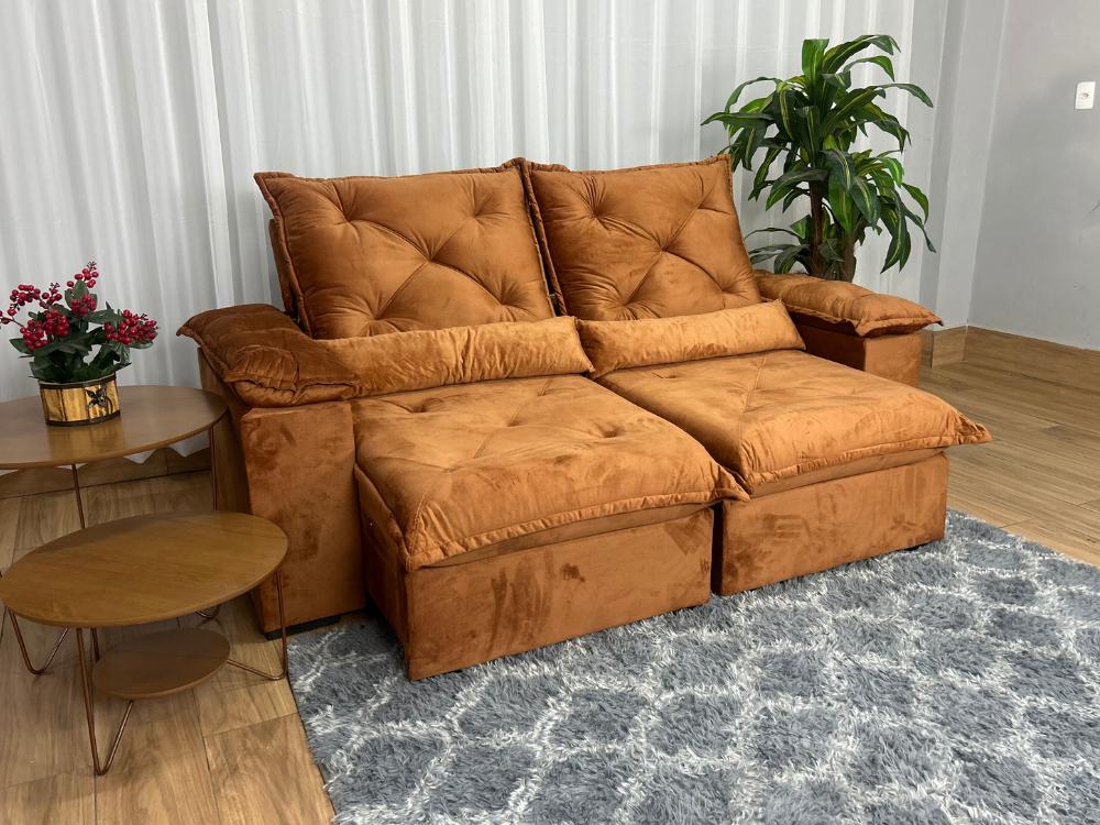 Sofá Retrátil Reclinável Porto Madeiro 2.00m- Terracota Veludo - Imagem 6