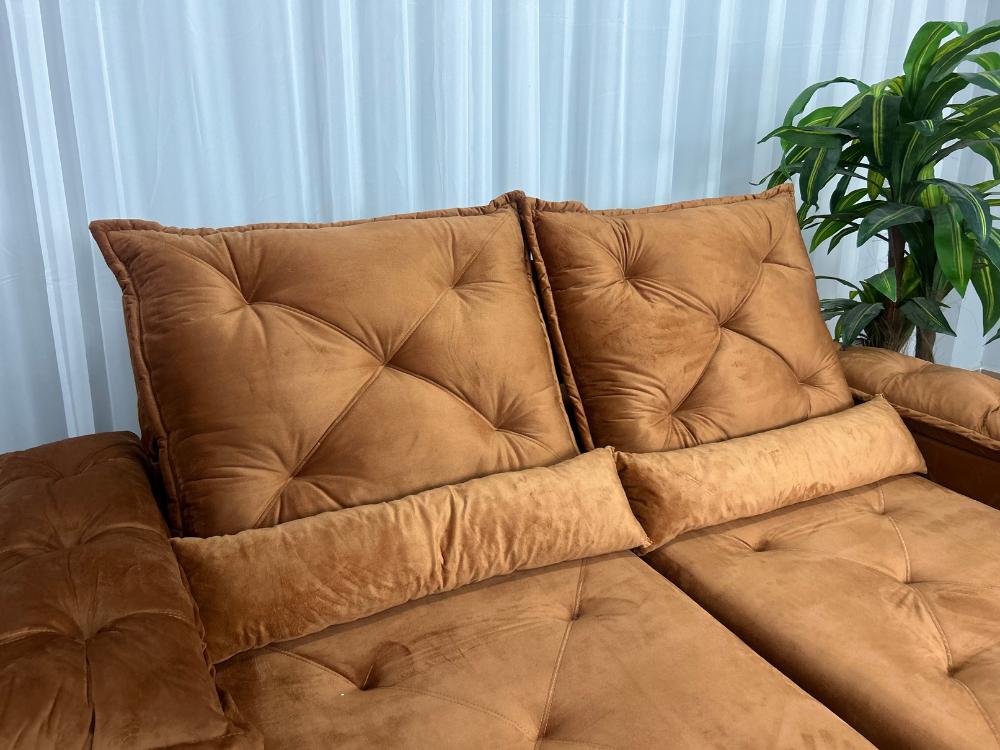 Sofá Retrátil Reclinável Porto Madeiro 2.00m- Terracota Veludo - Imagem 2