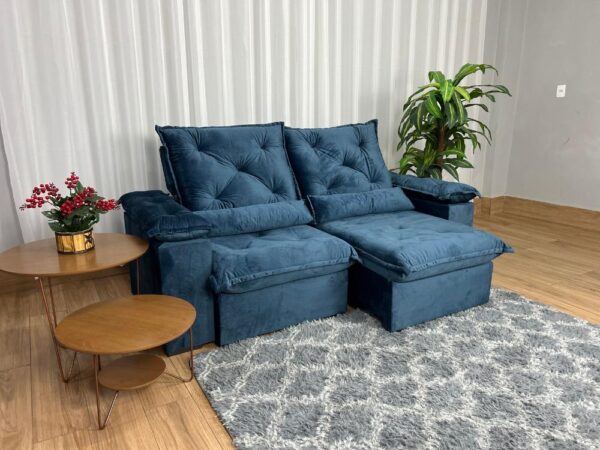 Sofá Retrátil Reclinável Porto Madeiro 2.00m- Azul Veludo