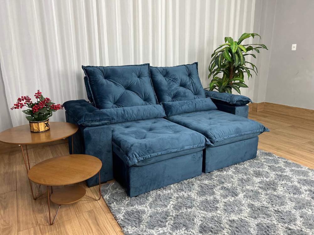 Sofá Retrátil Reclinável Porto Madeiro 2.00m- Azul Veludo - Imagem 2