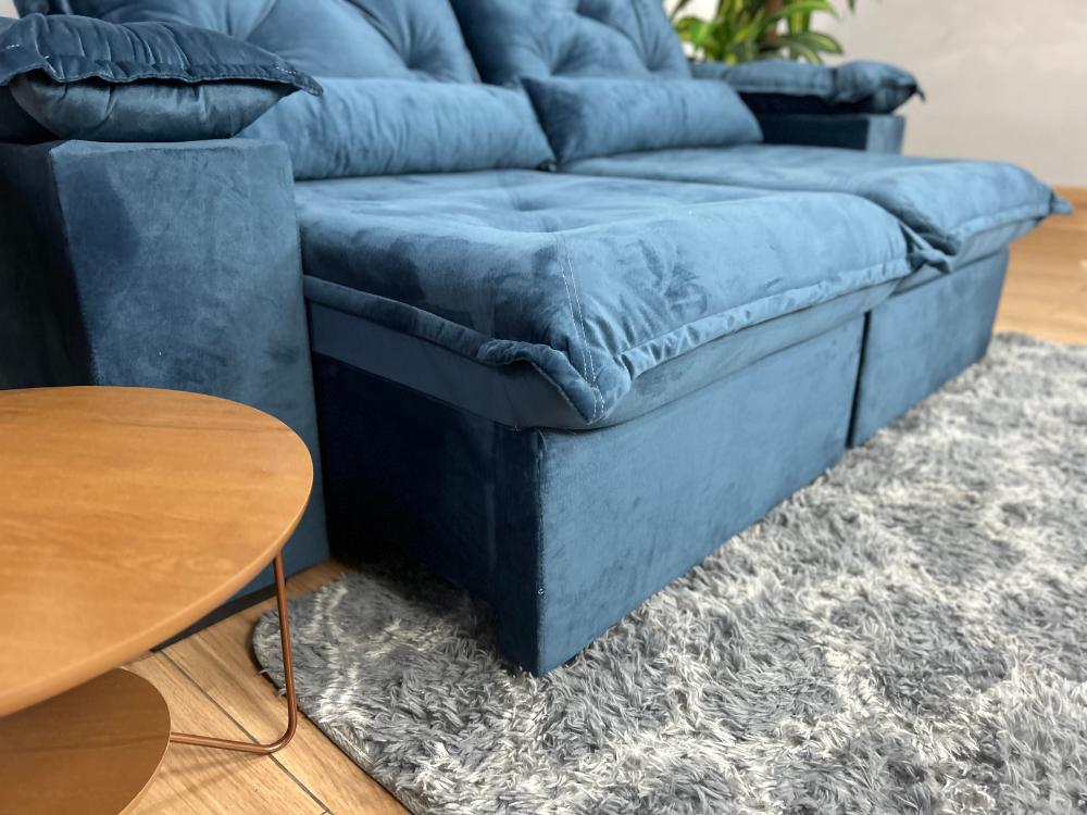 Sofá Retrátil Reclinável Porto Madeiro 2.00m- Azul Veludo - Imagem 4
