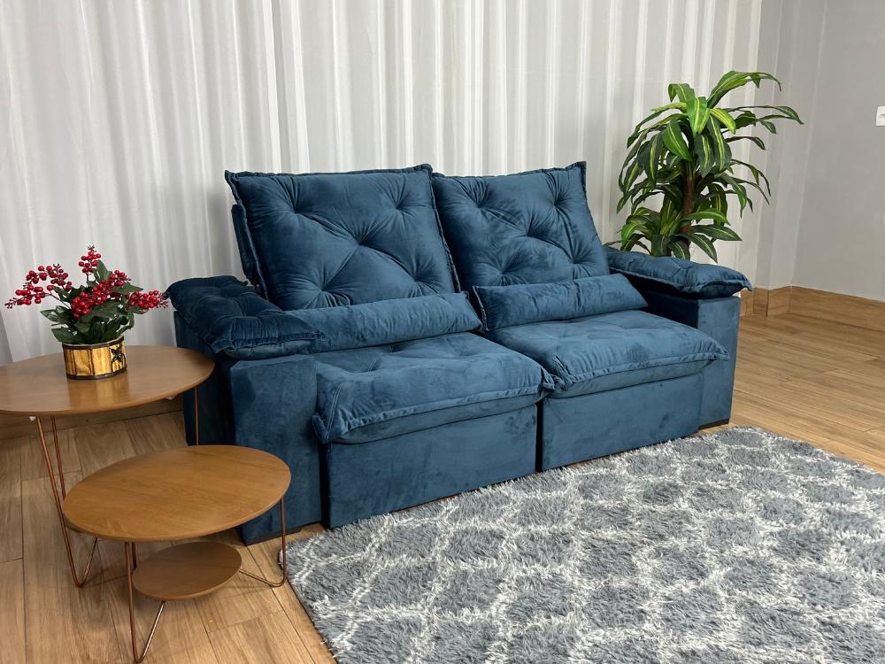 Sofá Retrátil Reclinável Porto Madeiro 2.00m- Azul Veludo - Imagem 5