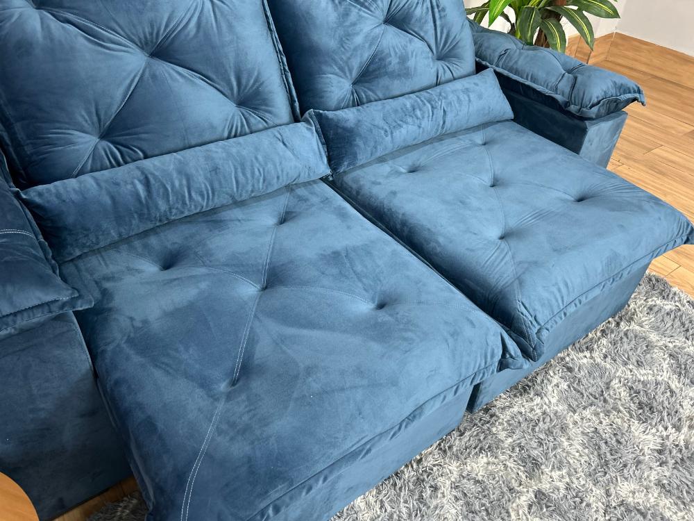 Sofá Retrátil Reclinável Porto Madeiro 2.00m- Azul Veludo - Imagem 7