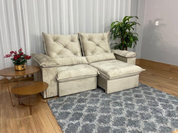 Sofá Retrátil Reclinável Porto Madeiro 2.00m- Bege Veludo