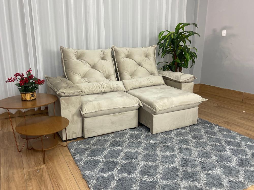 Sofá Retrátil Reclinável Porto Madeiro 2.00m- Bege Veludo