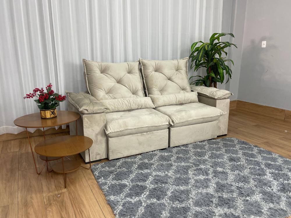 Sofá Retrátil Reclinável Porto Madeiro 2.00m- Bege Veludo - Imagem 3