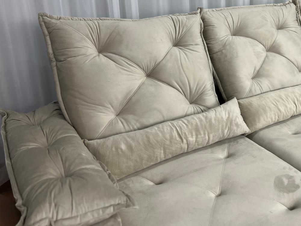 Sofá Retrátil Reclinável Porto Madeiro 2.00m- Bege Veludo - Imagem 5