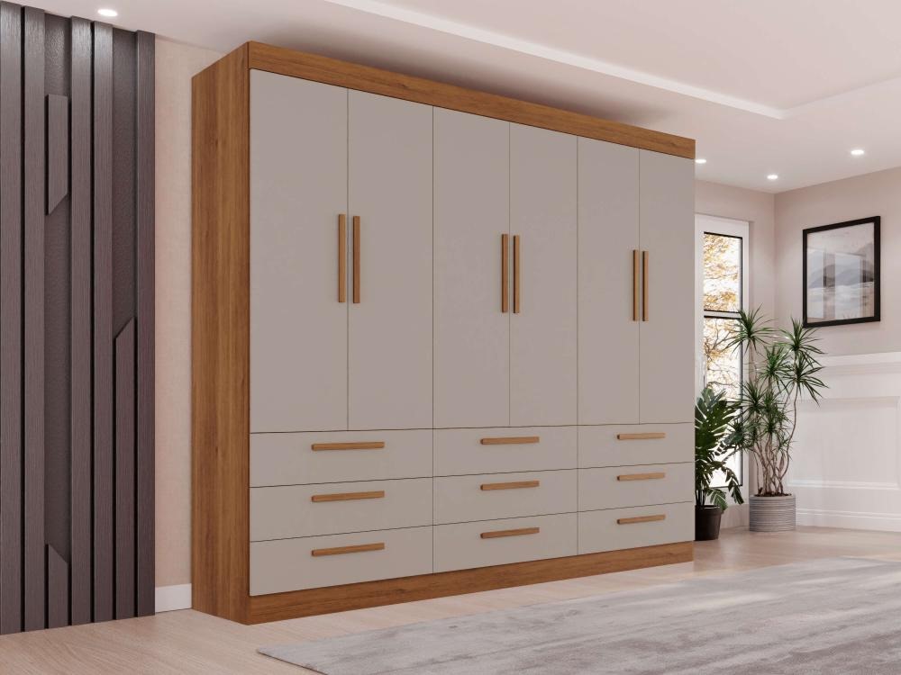 Guarda-Roupa Dinamarca 6 Portas e 9 Gavetas 1.80m – Cinamomo/Off White