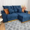 Sofá Retrátil Reclinável Pleno 2.10m – Azul Veludo Molas Ensacadas D33
