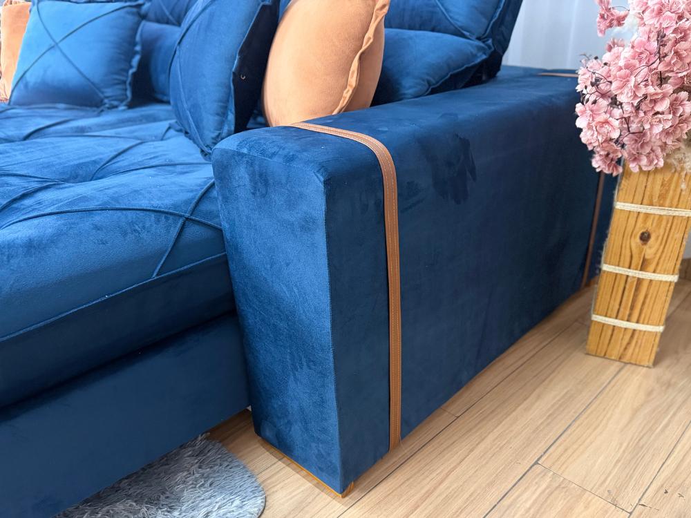 Sofá Retrátil Reclinável Pleno 2.10m – Azul Veludo Molas Ensacadas D33 - Imagem 3