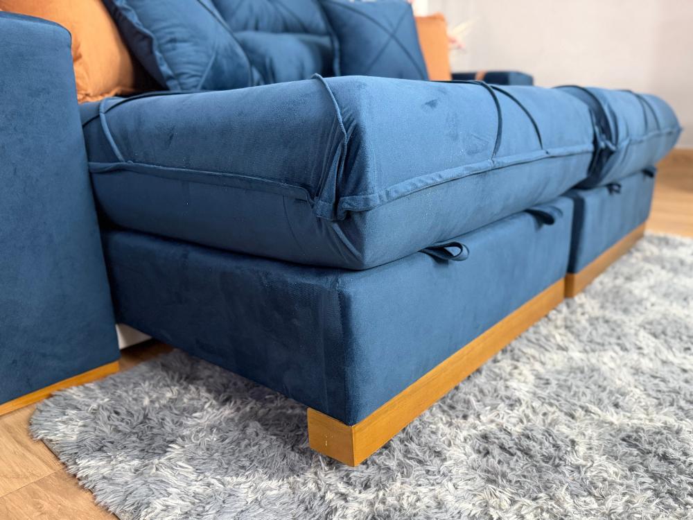 Sofá Retrátil Reclinável Pleno 2.10m – Azul Veludo Molas Ensacadas D33 - Imagem 7