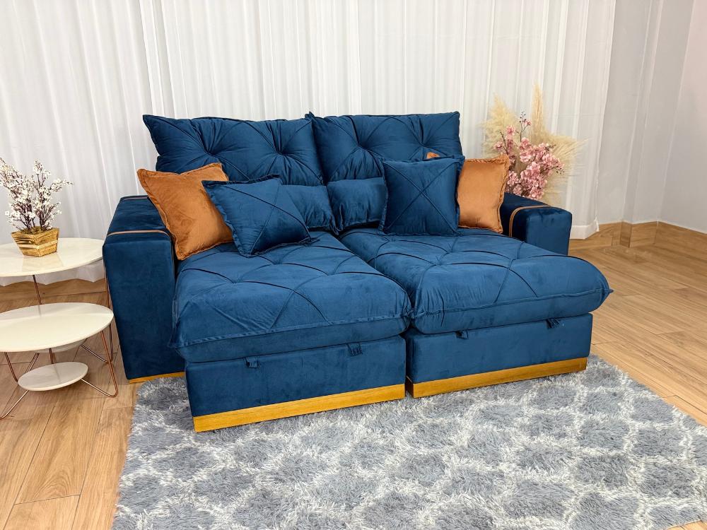 Sofá Retrátil Reclinável Pleno 2.10m – Azul Veludo Molas Ensacadas D33 - Imagem 8