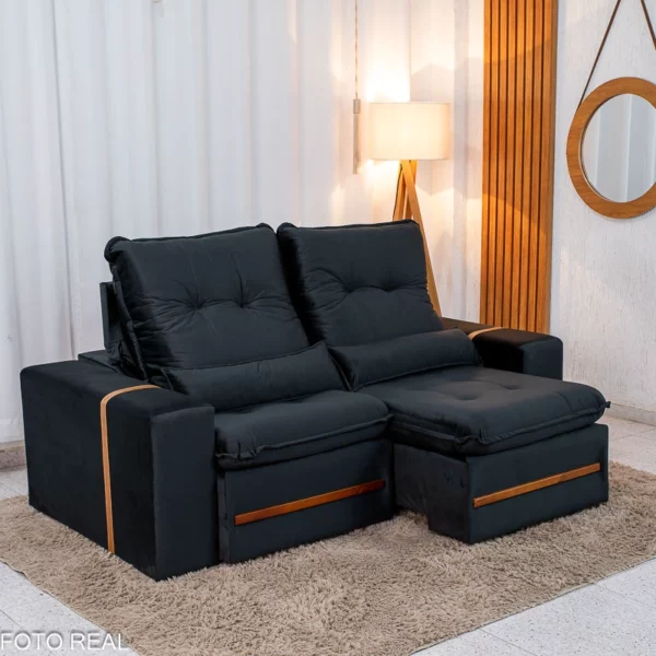 Sofá Retrátil Reclinável Montreal 1.90m Veludo Preto - D33
