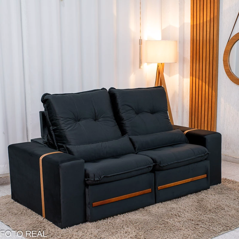 Sofá Retrátil Reclinável Montreal 1.90m Veludo Preto - D33 - Imagem 2