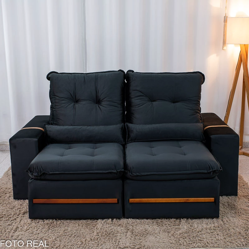 Sofá Retrátil Reclinável Montreal 1.90m Veludo Preto - D33 - Imagem 4