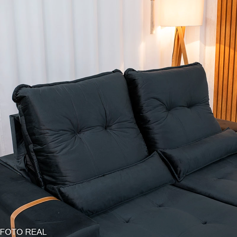 Sofá Retrátil Reclinável Montreal 1.90m Veludo Preto - D33 - Imagem 5
