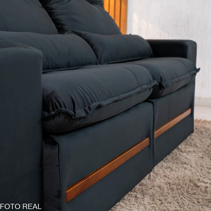 Sofá Retrátil Reclinável Montreal 1.90m Veludo Preto - D33 - Imagem 6