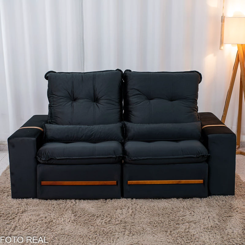 Sofá Retrátil Reclinável Montreal 1.90m Veludo Preto - D33 - Imagem 7