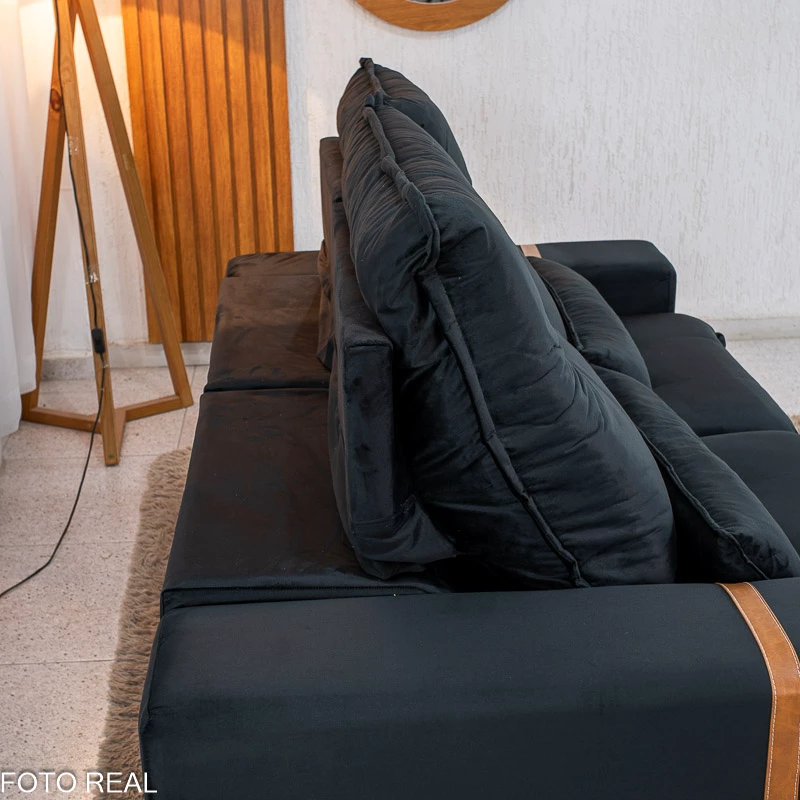 Sofá Retrátil Reclinável Montreal 1.90m Veludo Preto - D33 - Imagem 8