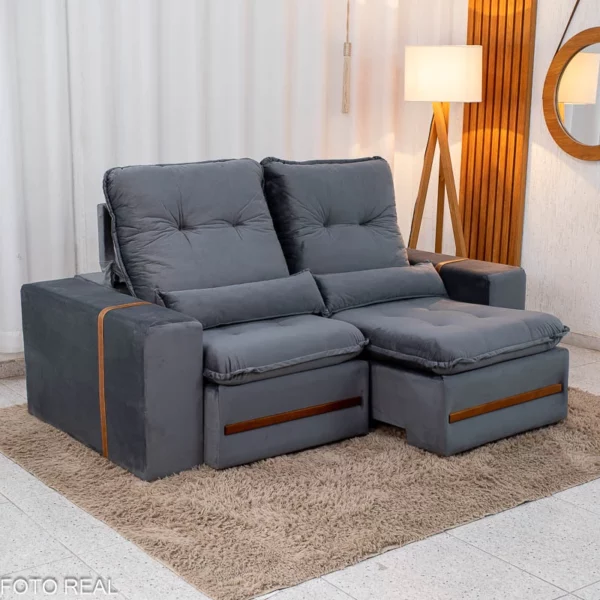 Sofá Retrátil Reclinável Montreal 1.90m Veludo Cinza - D33
