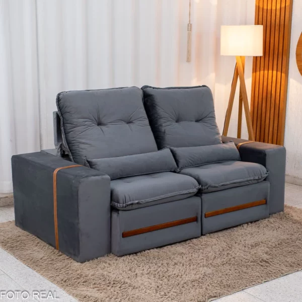 Alternative view of Sofá Retrátil Reclinável Montreal 1.90m Veludo Cinza - D33