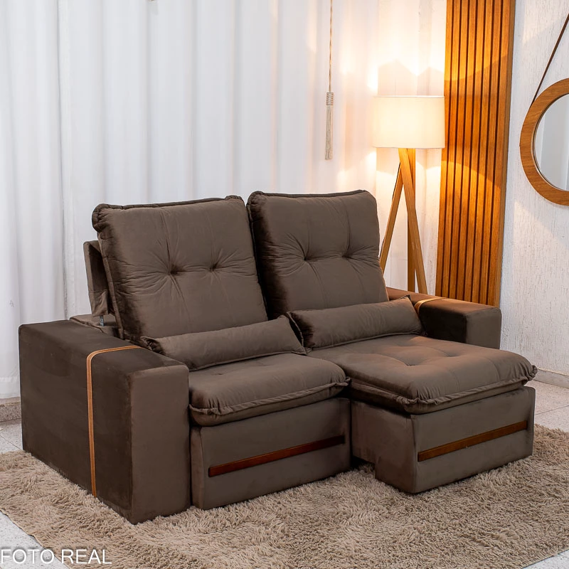 Sofá Retrátil Reclinável Montreal 1.90m Veludo Marrom - D33