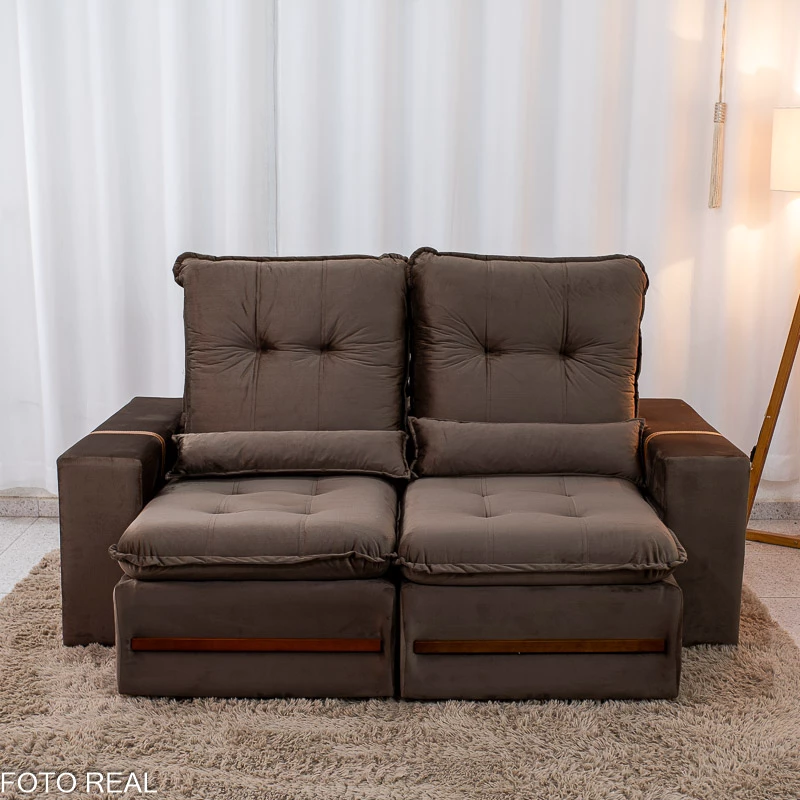 Sofá Retrátil Reclinável Montreal 1.90m Veludo Marrom - D33 - Imagem 6