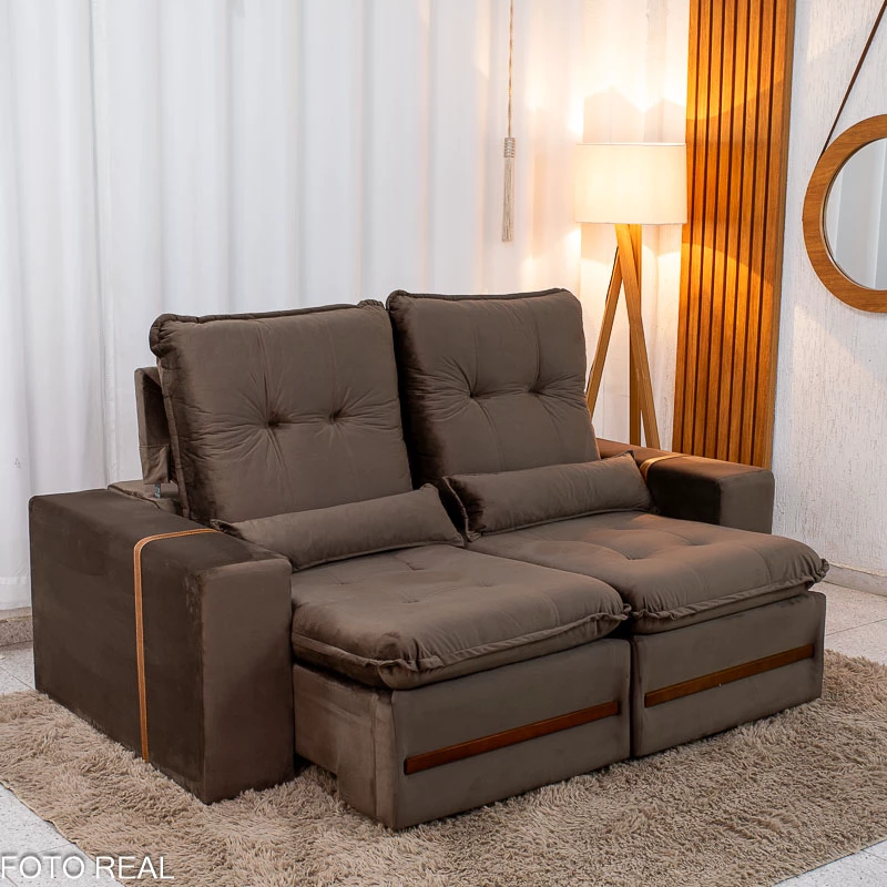 Sofá Retrátil Reclinável Montreal 1.90m Veludo Marrom - D33 - Imagem 8