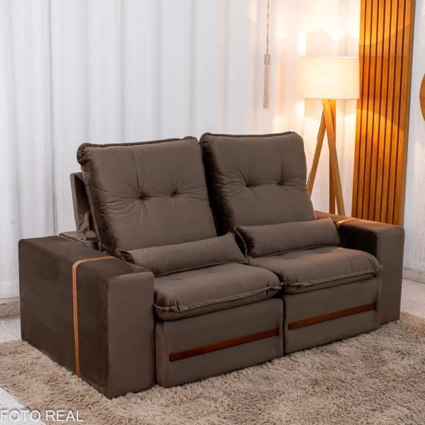 Alternative view of Sofá Retrátil Reclinável Montreal 1.90m Veludo Marrom - D33