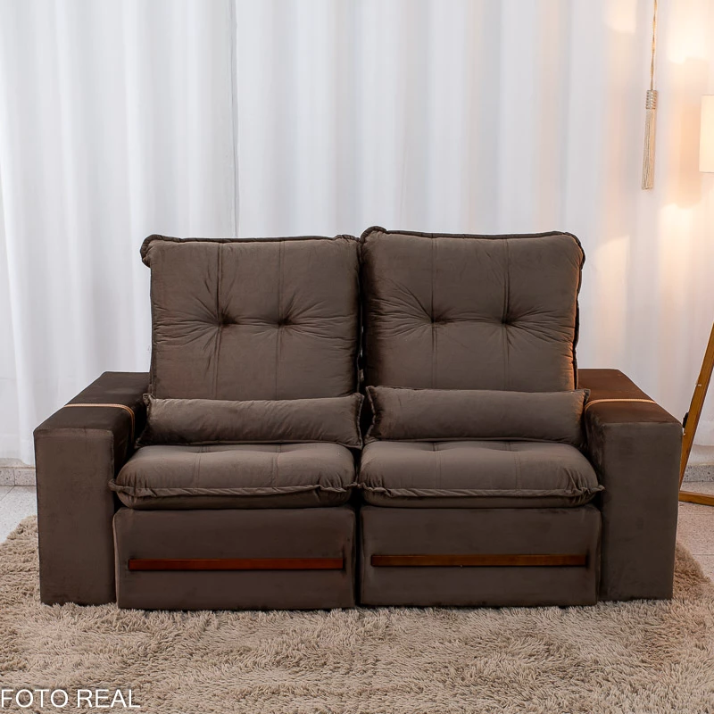 Sofá Retrátil Reclinável Montreal 1.90m Veludo Marrom - D33 - Imagem 7