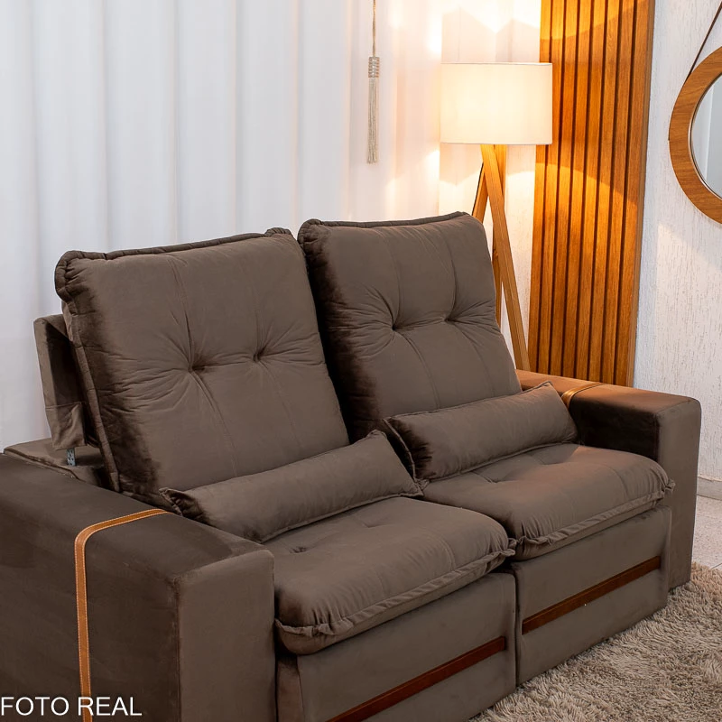Sofá Retrátil Reclinável Montreal 1.90m Veludo Marrom - D33 - Imagem 3