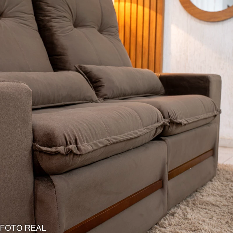Sofá Retrátil Reclinável Montreal 1.90m Veludo Marrom - D33 - Imagem 4