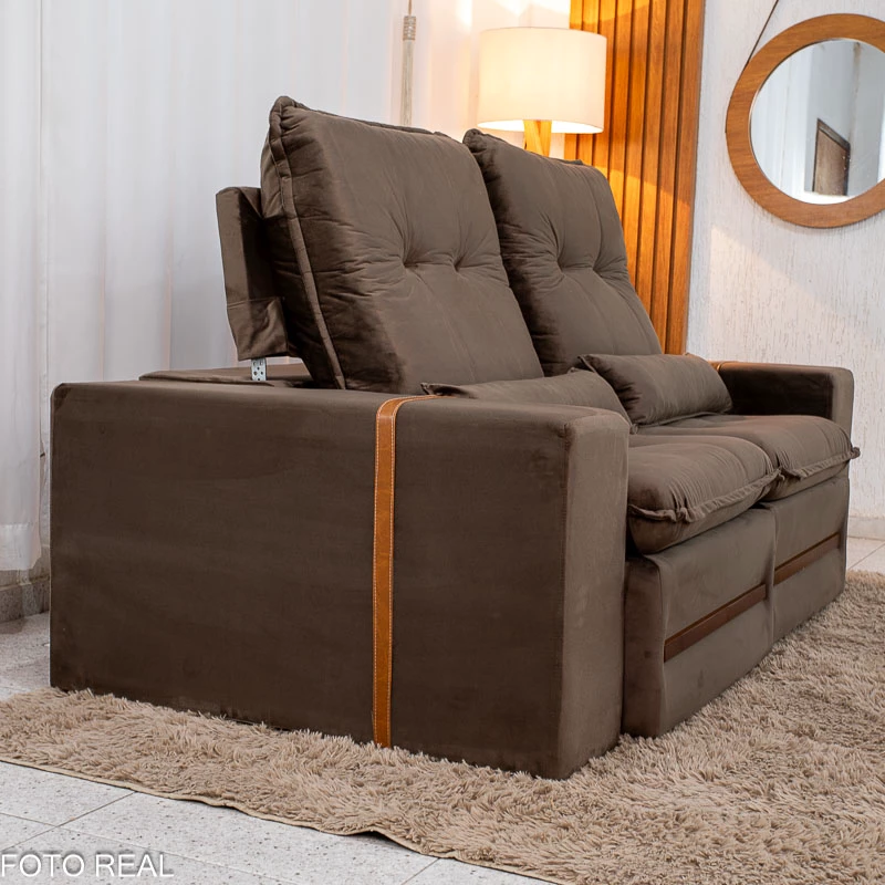Sofá Retrátil Reclinável Montreal 1.90m Veludo Marrom - D33 - Imagem 5