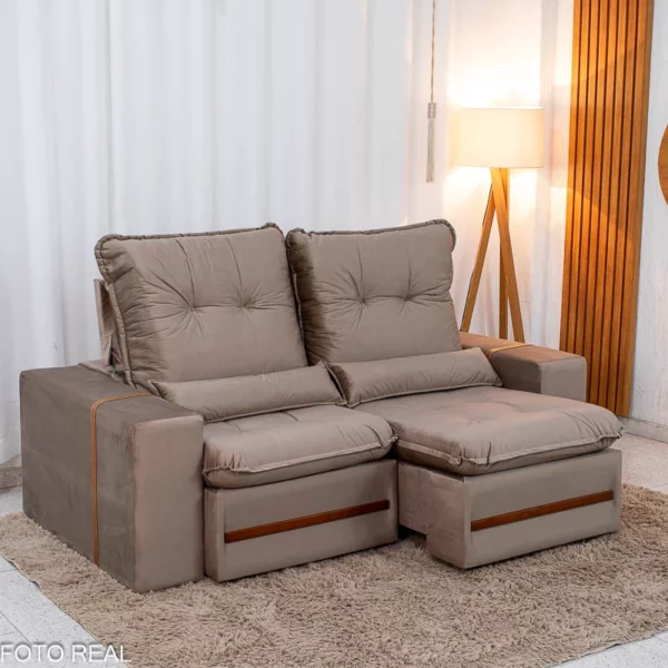 Sofá Retrátil Reclinável Montreal 1.90m Veludo Bege - D33