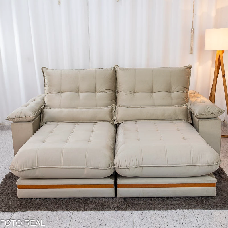 Sofá Retrátil Reclinável Ibis 2.30m Veludo Bege 818 D33 e Molas Ensacadas - Imagem 2