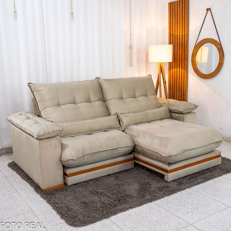 Sofá Retrátil Reclinável Ibis 2.30m Veludo Bege 818 D33 e Molas Ensacadas - Imagem 3