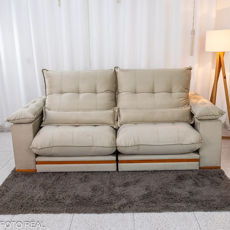 Sofá Retrátil Reclinável Ibis 2.30m Veludo Bege 818 D33 e Molas Ensacadas - Imagem 4
