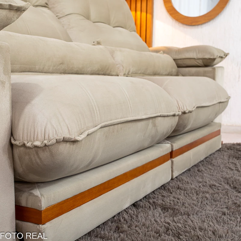 Sofá Retrátil Reclinável Ibis 2.30m Veludo Bege 818 D33 e Molas Ensacadas - Imagem 5