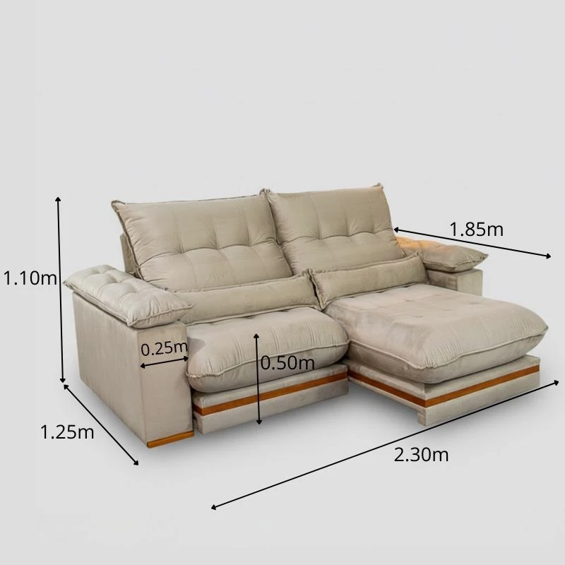 Sofá Retrátil Reclinável Ibis 2.30m Veludo Bege 818 D33 e Molas Ensacadas - Imagem 8