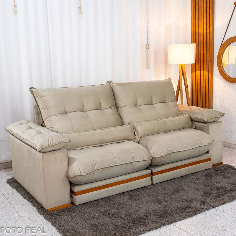 Sofá Retrátil Reclinável Ibis 2.30m Veludo Bege 818 D33 e Molas Ensacadas - Imagem 9