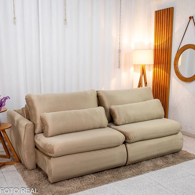 Sofá Retrátil Amaranto Premium 2.30m Veludo Bege - Sem Caixa - Imagem 2