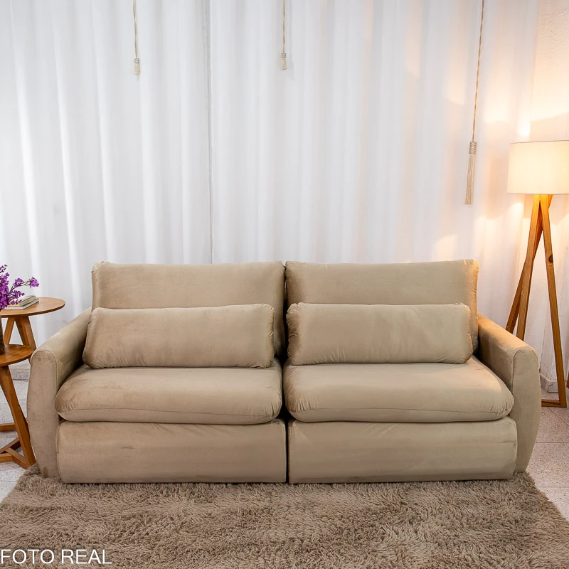 Sofá Retrátil Amaranto Premium 2.30m Veludo Bege - Sem Caixa - Imagem 6
