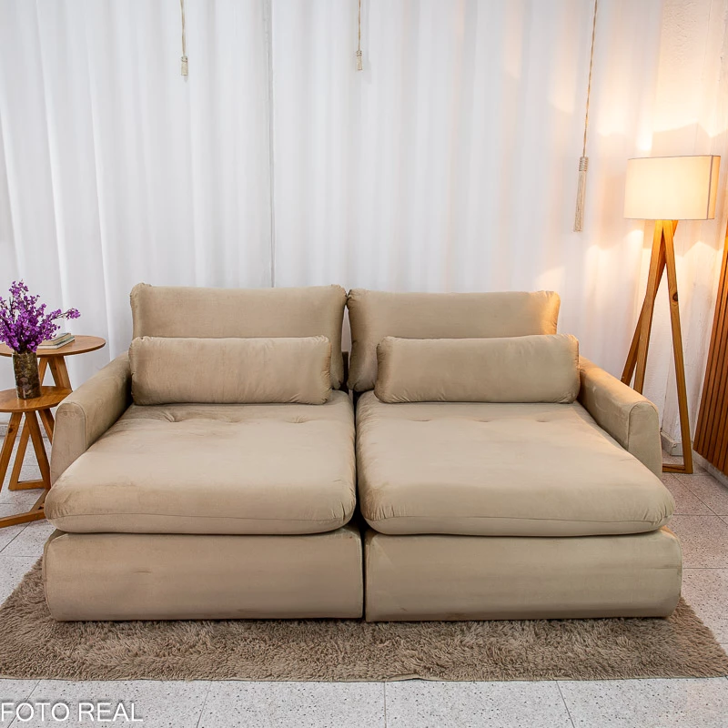Sofá Retrátil Amaranto Premium 2.30m Veludo Bege - Sem Caixa - Imagem 10