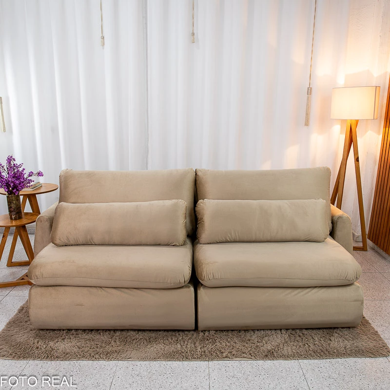 Sofá Retrátil Amaranto Premium 2.30m Veludo Bege - Sem Caixa - Imagem 4