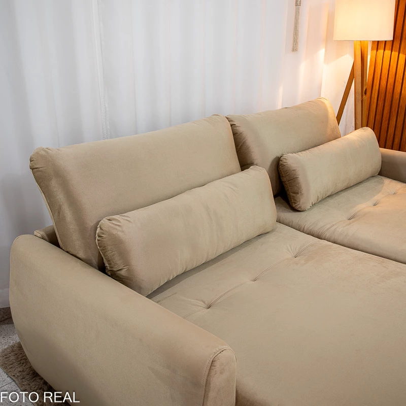 Sofá Retrátil Amaranto Premium 2.30m Veludo Bege - Sem Caixa - Imagem 3