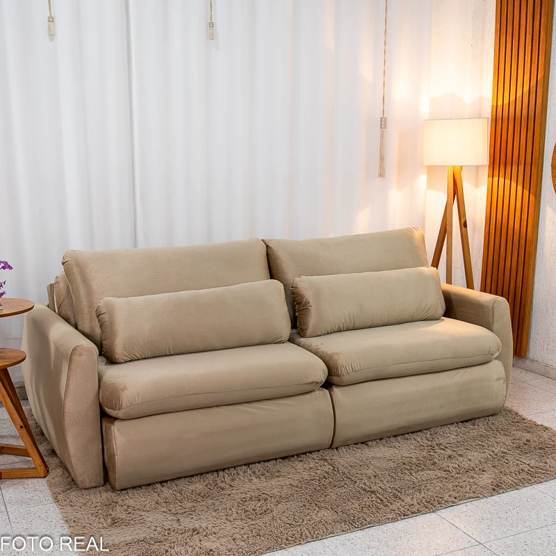 Sofá Retrátil Amaranto Premium 2.30m Veludo Bege - Sem Caixa - Imagem 7