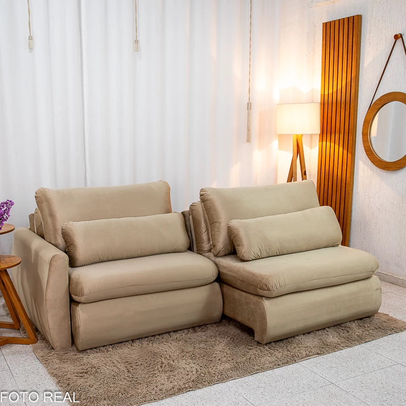 Sofá Retrátil Amaranto Premium 2.30m Veludo Bege - Sem Caixa - Imagem 9